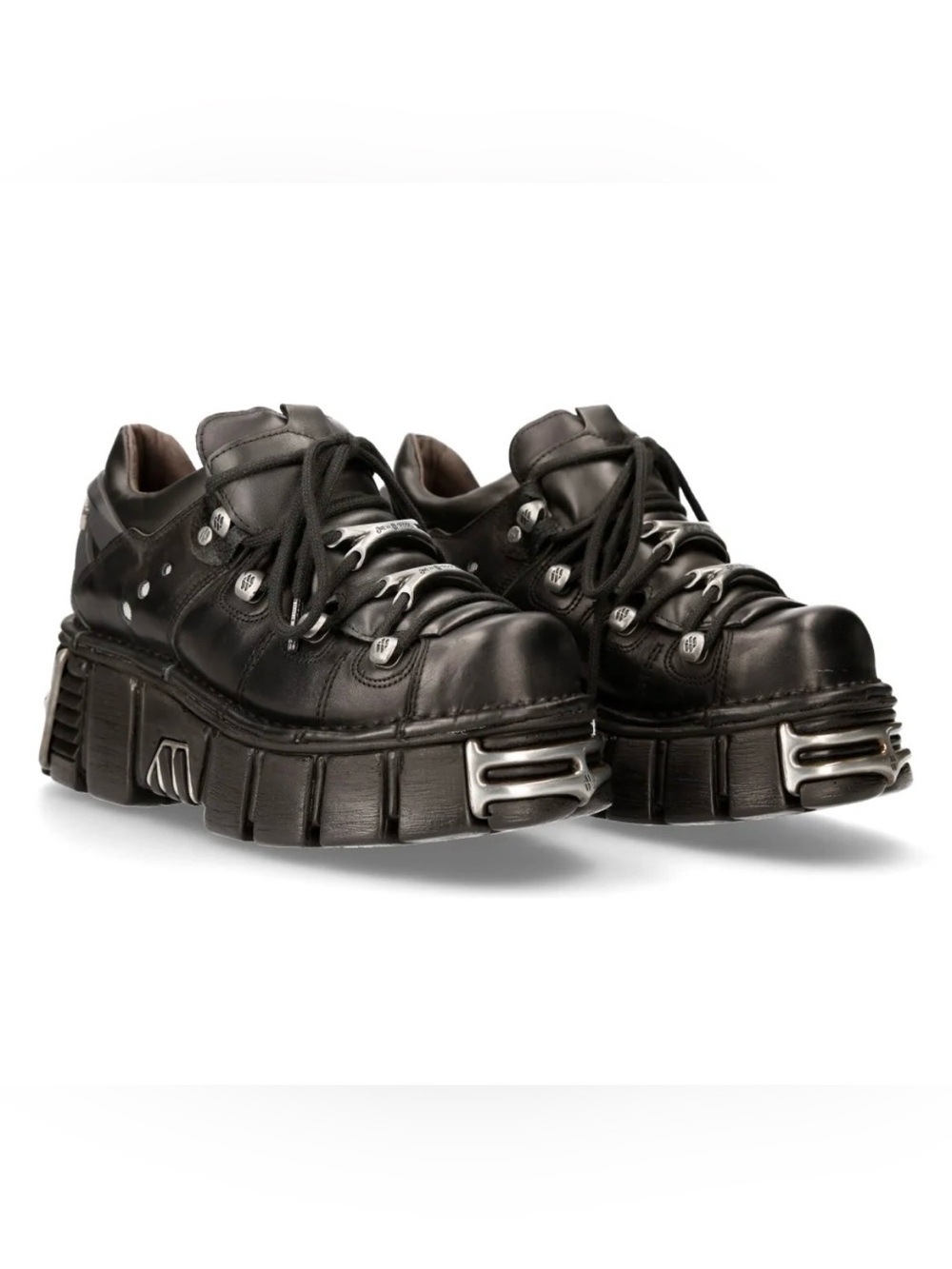 Black Chunky Platform Lace-Up Sneakers